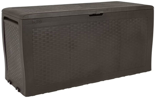 Keter 70 Gallon Outdoor Patio Storage Deck Box Gray Rattan Brown Plastic