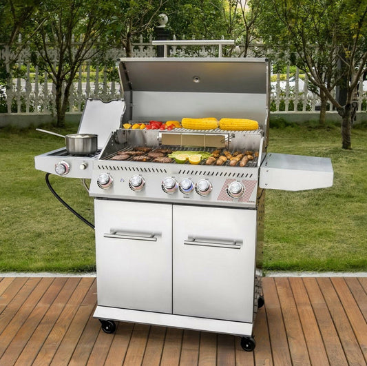 5 Burner Stainless Steel Propane Gas Grill with Cabinet Side Burner 80,000 BTU