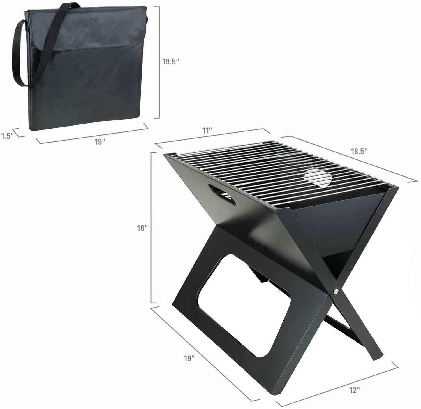 X-Grill Folding Portable Charcoal BBQ Grill Slim with Carry Tote Bag X Grill