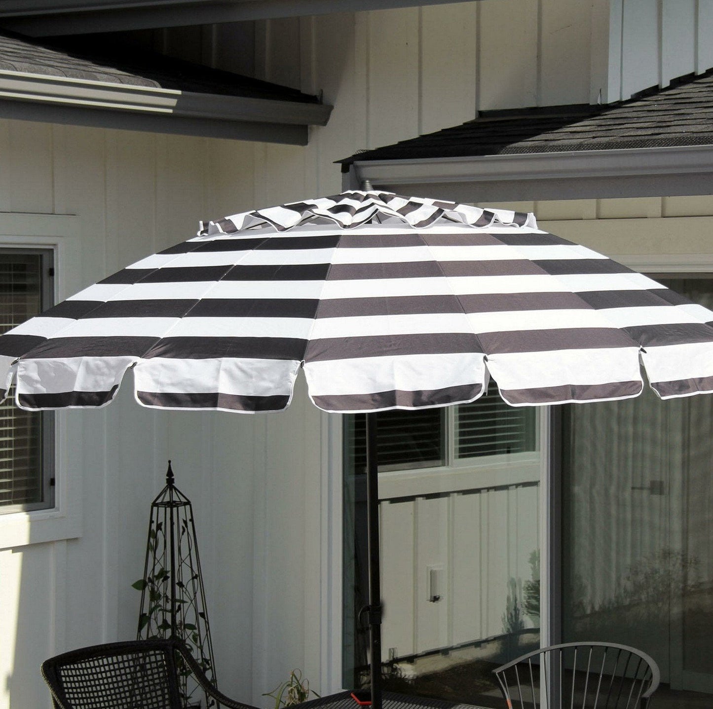 8' Beach Patio Market Tilt Umbrella w/ Auger Tip Carry Bag Blue or Black Stripes