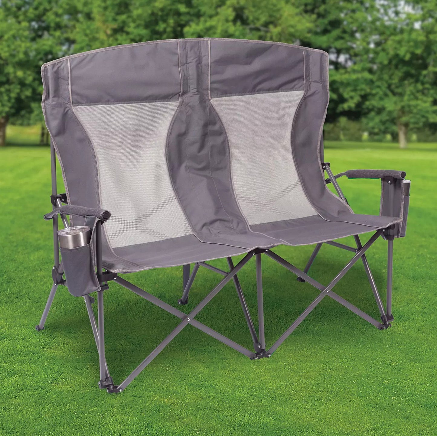 Oversized Folding Portable Camping Arm Chair Outdoor Double Wide