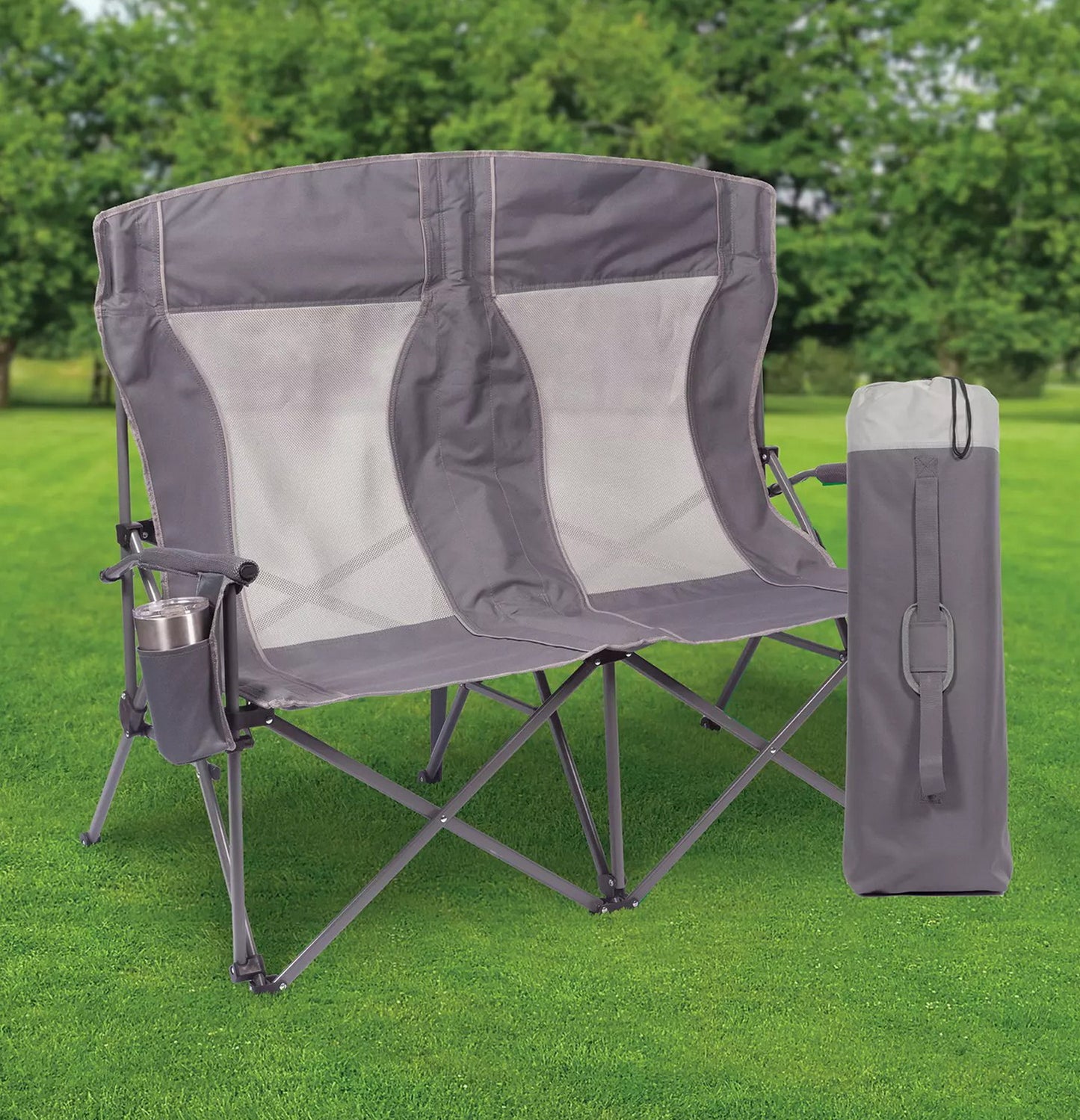 Oversized Folding Portable Camping Arm Chair Outdoor Double Wide