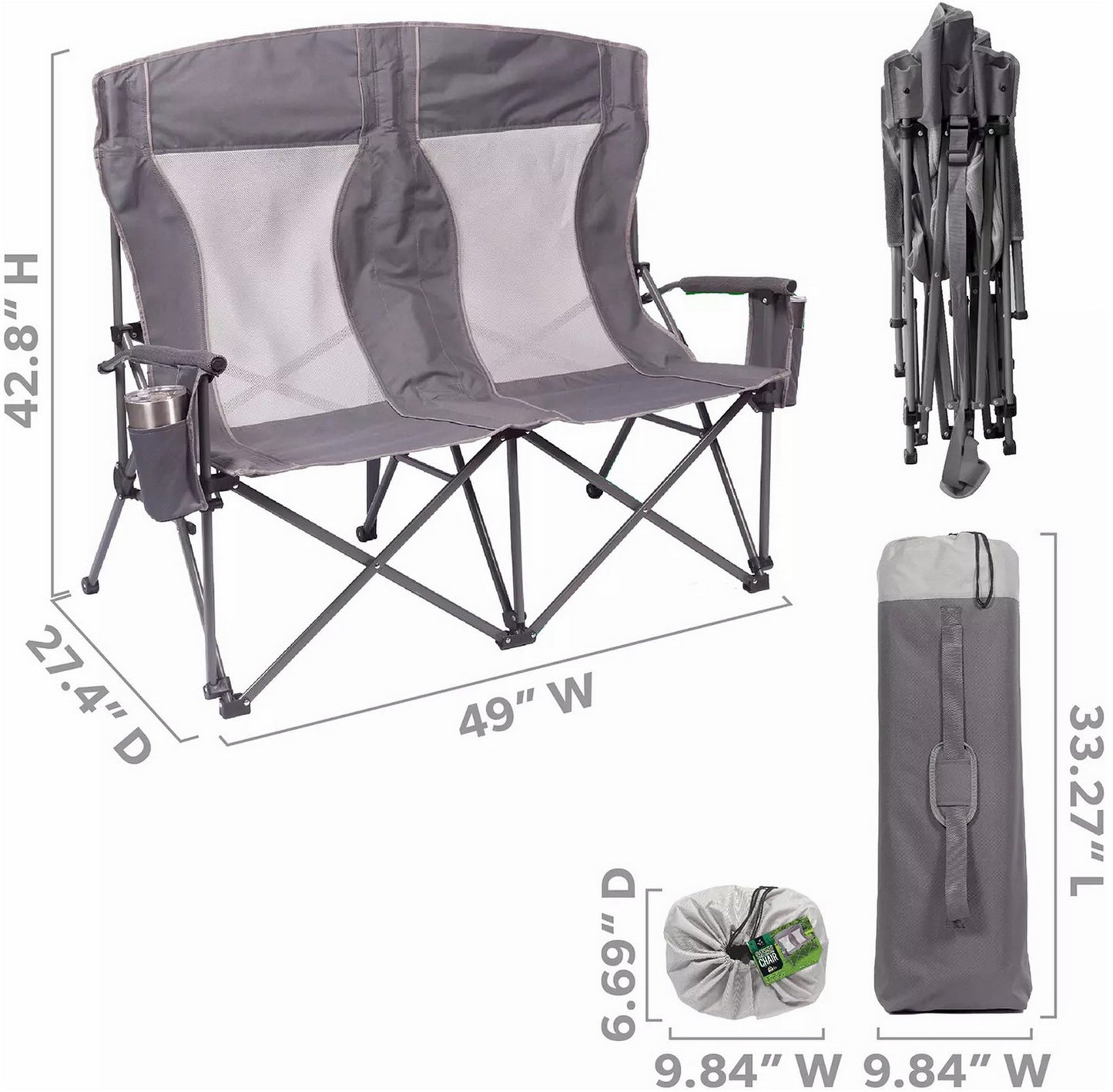 Oversized Folding Portable Camping Arm Chair Outdoor Double Wide