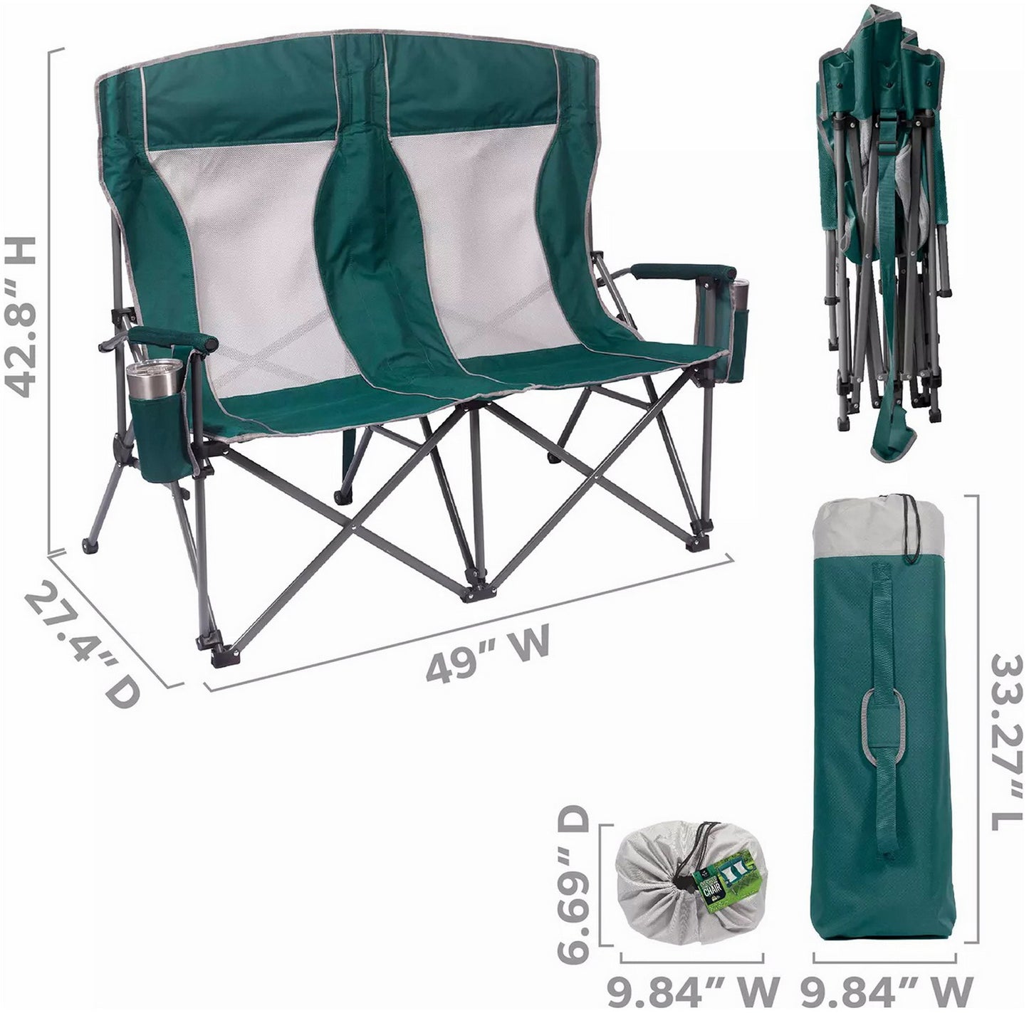 Oversized Folding Portable Camping Arm Chair Outdoor Double Wide