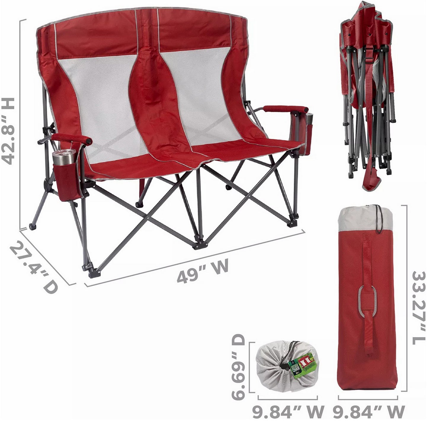 Oversized Folding Portable Camping Arm Chair Outdoor Double Wide