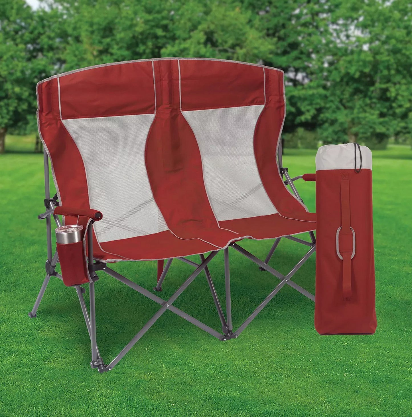 Oversized Folding Portable Camping Arm Chair Outdoor Double Wide