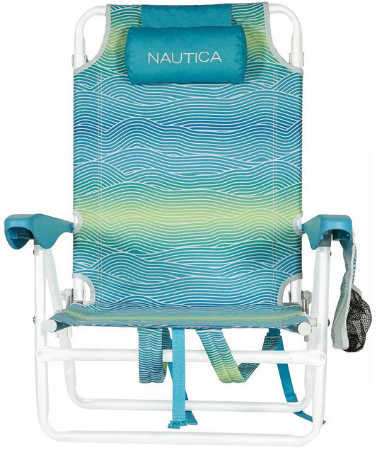 Two Nautica Portable Beach Chairs w/ Cup Holder Padded Backpack Straps 4 Colors