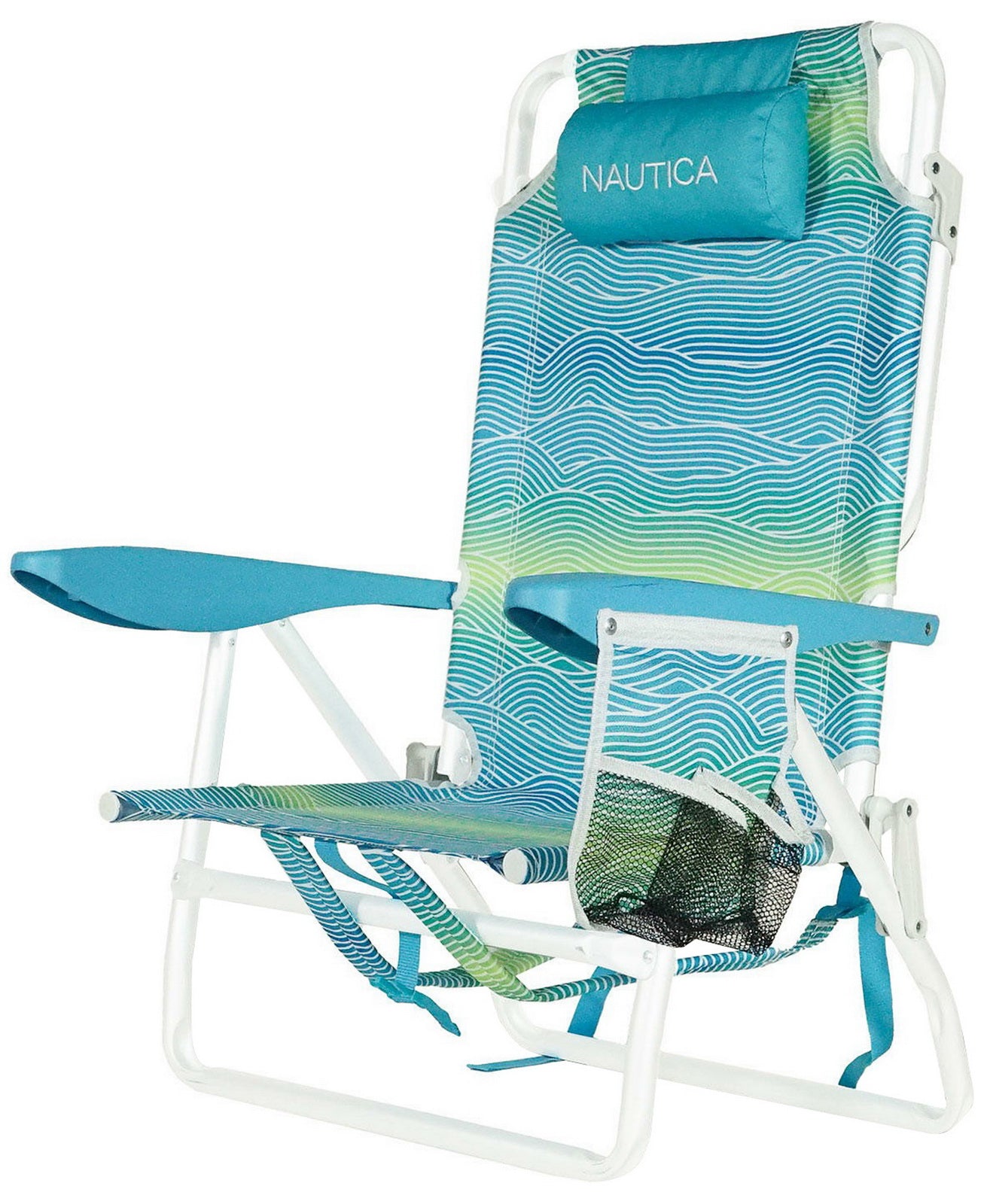 Two Nautica Portable Beach Chairs w/ Cup Holder Padded Backpack Straps 4 Colors