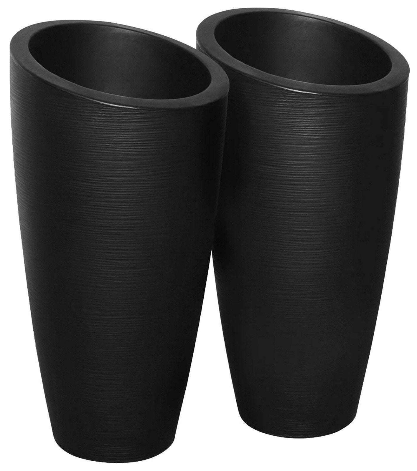 Set of Two 32" Tall Planters Flower Pot Box Indoor Outdoor Black Plastic Resin