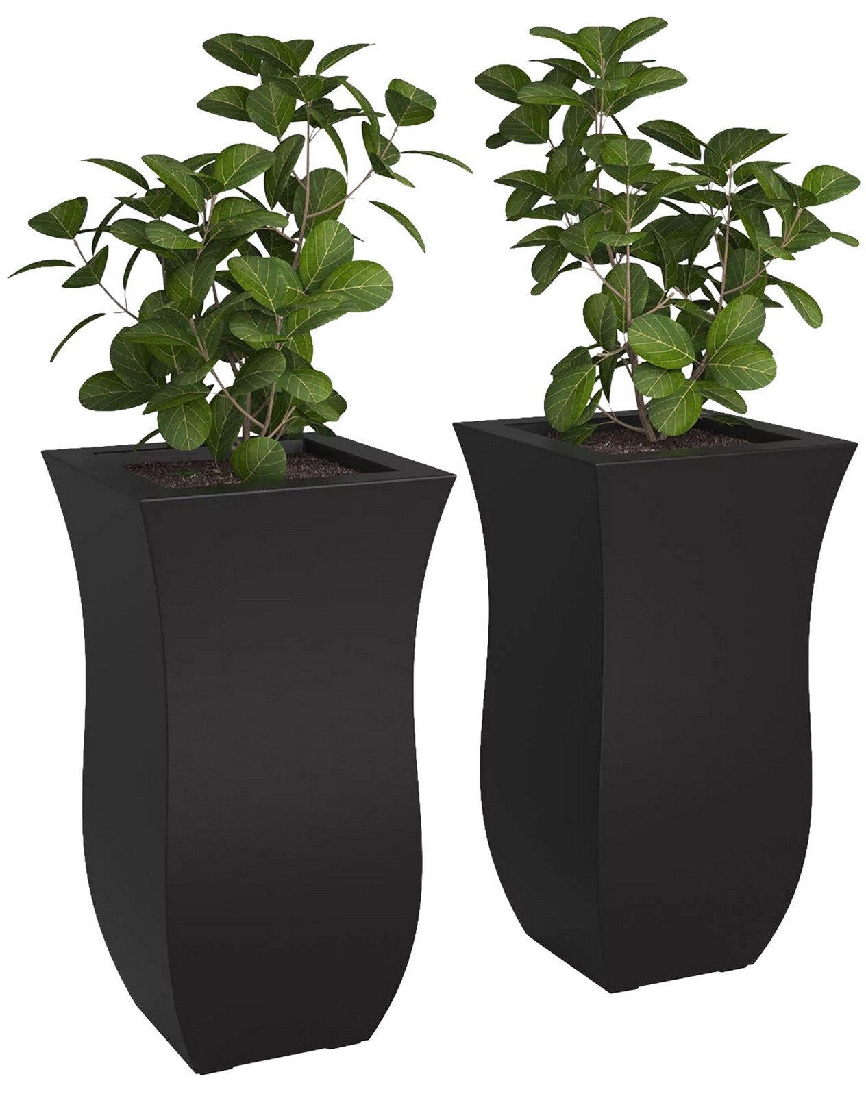 Two Tall Tulip Shaped Outdoor Planter Flower Box Black Plastic