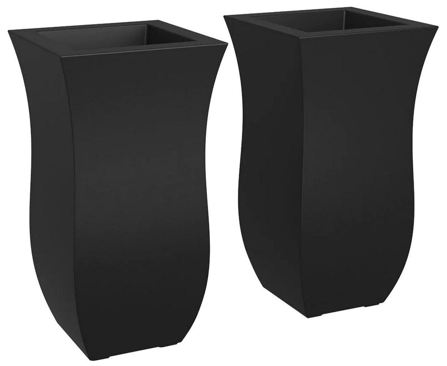 Two Tall Tulip Shaped Outdoor Planter Flower Box Black Plastic