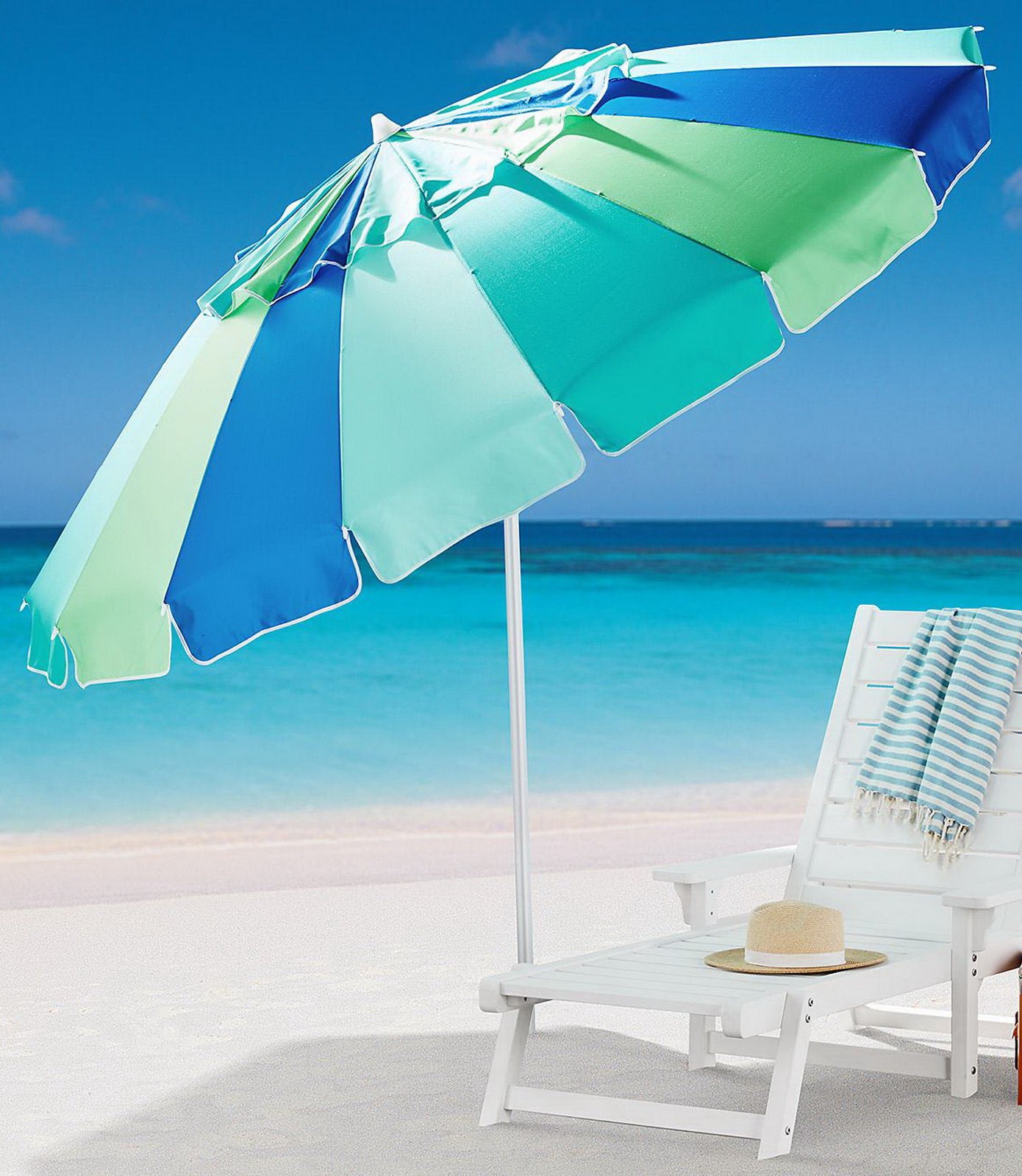 8 ft Multi Color Rainbow Blue Green Beach Umbrella Shade Patio Table Carry Bag