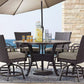 7 Piece Outdoor Dining Furniture Set Round Table 6 Chairs with Gray Cushions