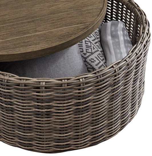 Outdoor Patio Wicker Wood Storage Ottoman