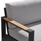 Vista 4 Piece Outdoor Patio Seating Set Sofa 2 Chairs w/ Cushions Teak Wood Coffee Table