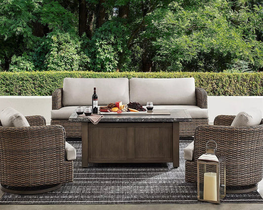 Brexley 4-Piece Wicker Cushioned Deep Seating Set with Fire Pit