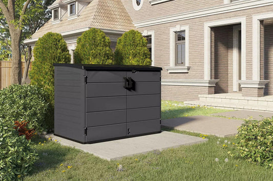 Big Outdoor Horizontal 2 Door Garden Storage Shed Box Fits 2 Trash Cans