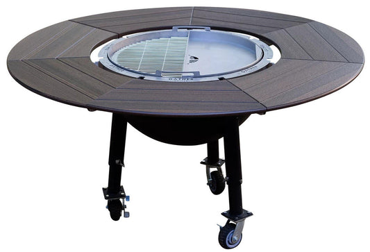 Large Charcoal Wood Grill Griddle Fire Pit 62" Round Table Lazy Susan