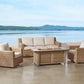 Deep Seating Outdoor Furniture Set Fire Pit Coffee Table Sofa 2 Swivel Chairs