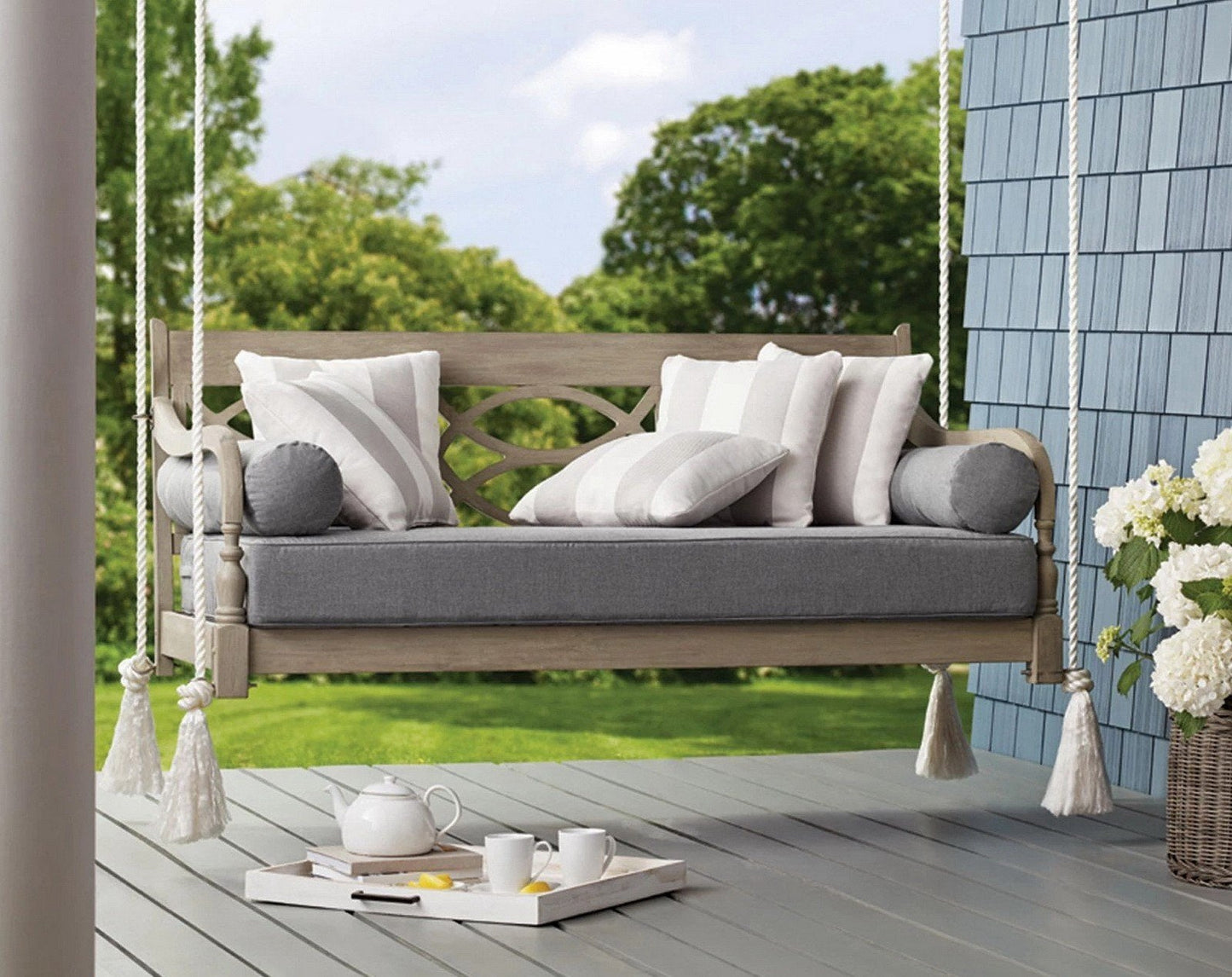 63" Wide Cambridge Casual Hanging Porch Swing with Cushion Estate Daybed
