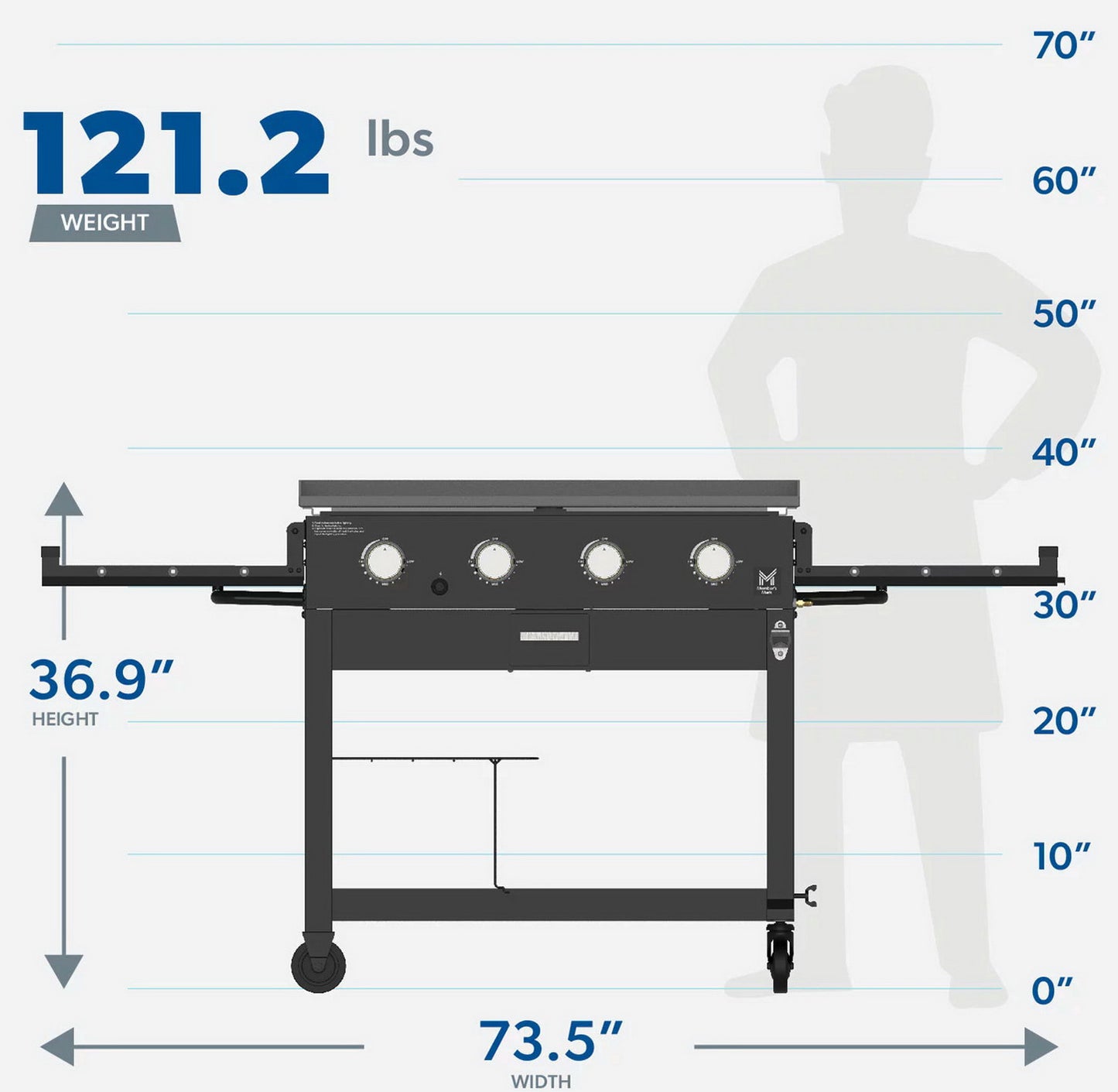 4 Burner Outdoor LP Gas Grill Griddle Top Portable Rolling 720 sq inch Propane