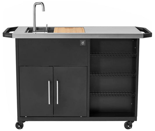 Grill Prep Cart Table with Garden Hose Connect Faucet Bar Sink Cabinet Storage