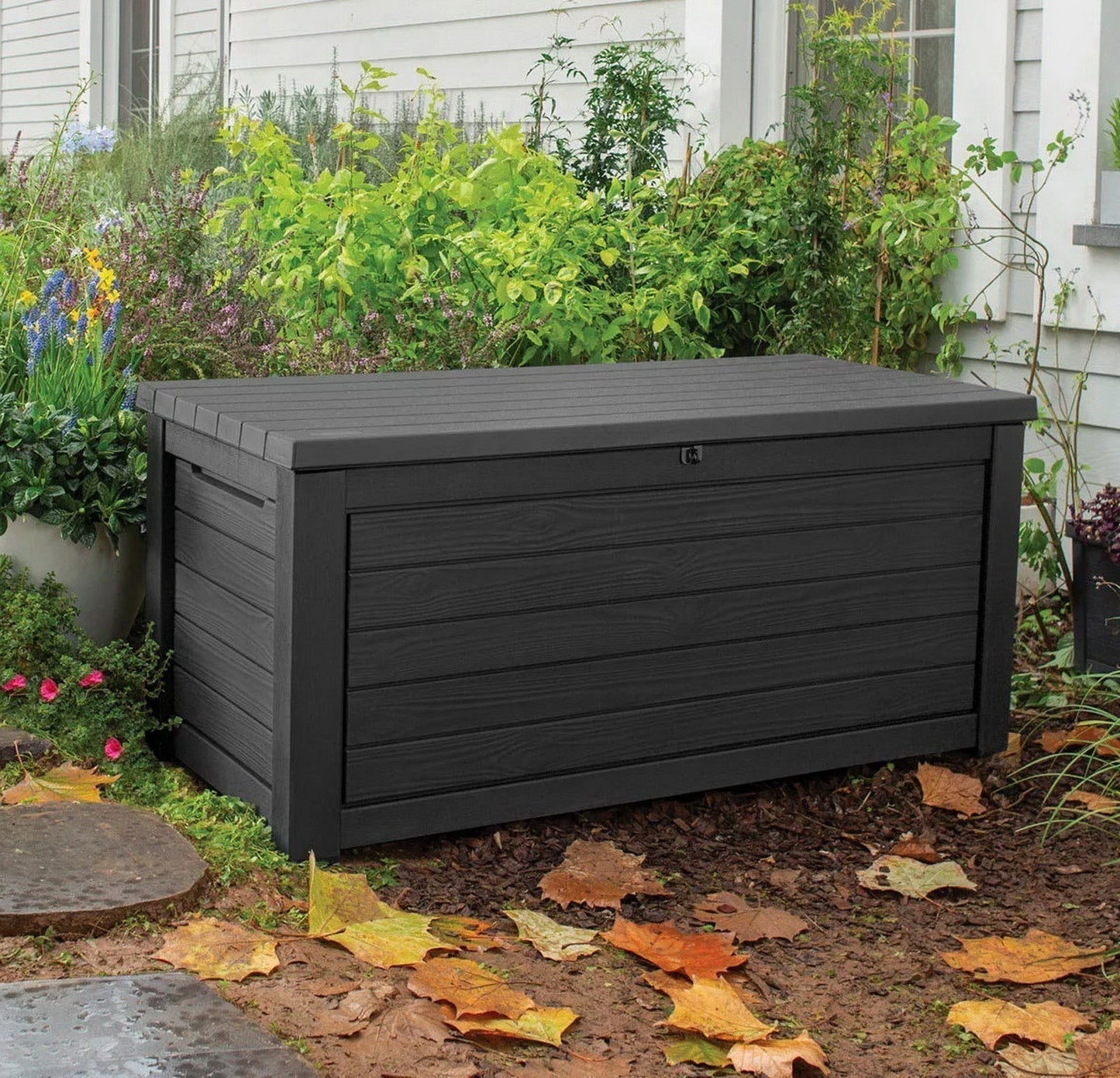 Keter 165 Gallon Outdoor Deck Box Patio Storage 2 Seat Bench Weatherproof Resin