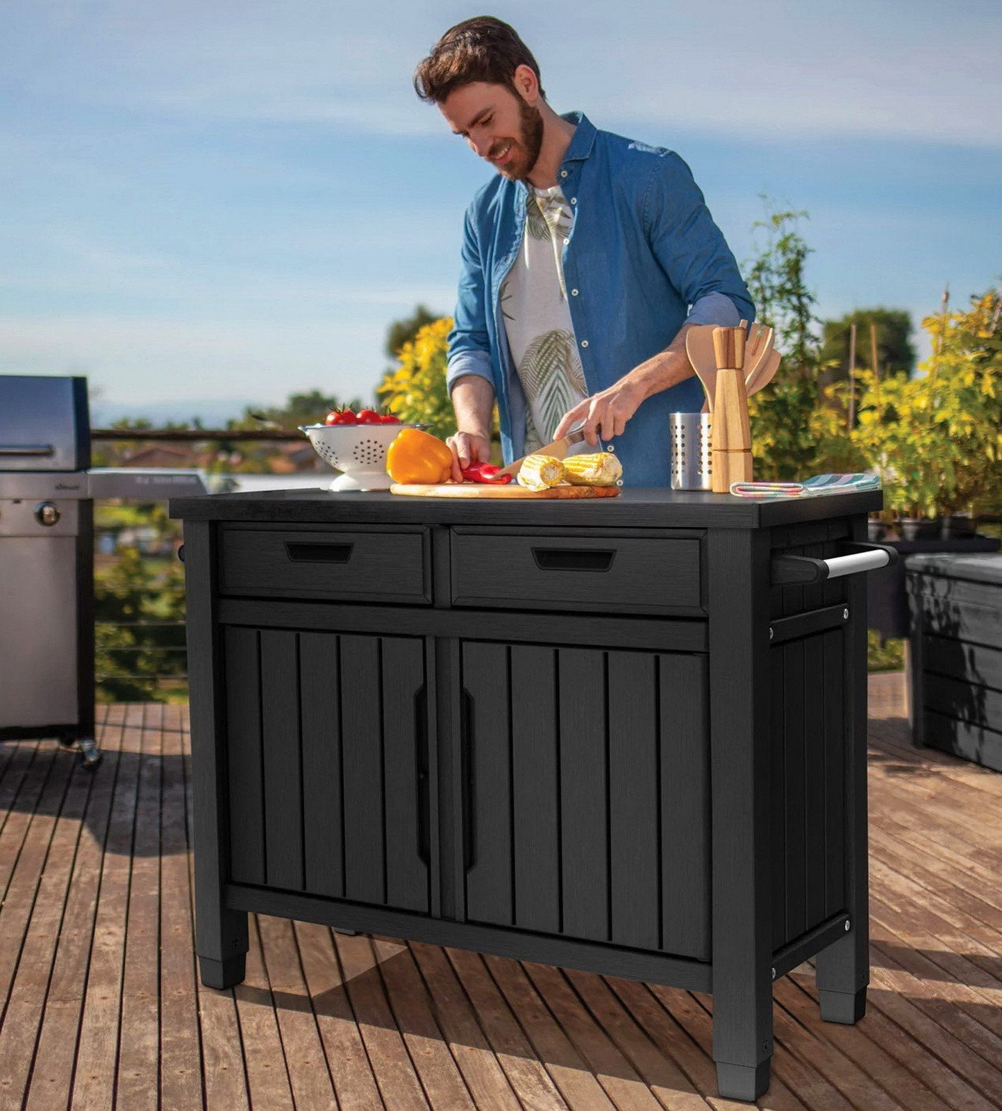 Outdoor Entertainment Grill Table Station Bar Grilling Storage Cabinet