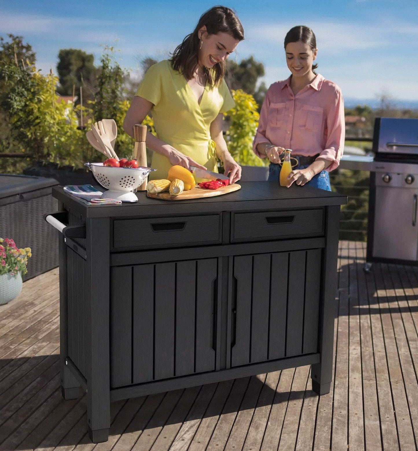 Outdoor Entertainment Grill Table Station Bar Grilling Storage Cabinet