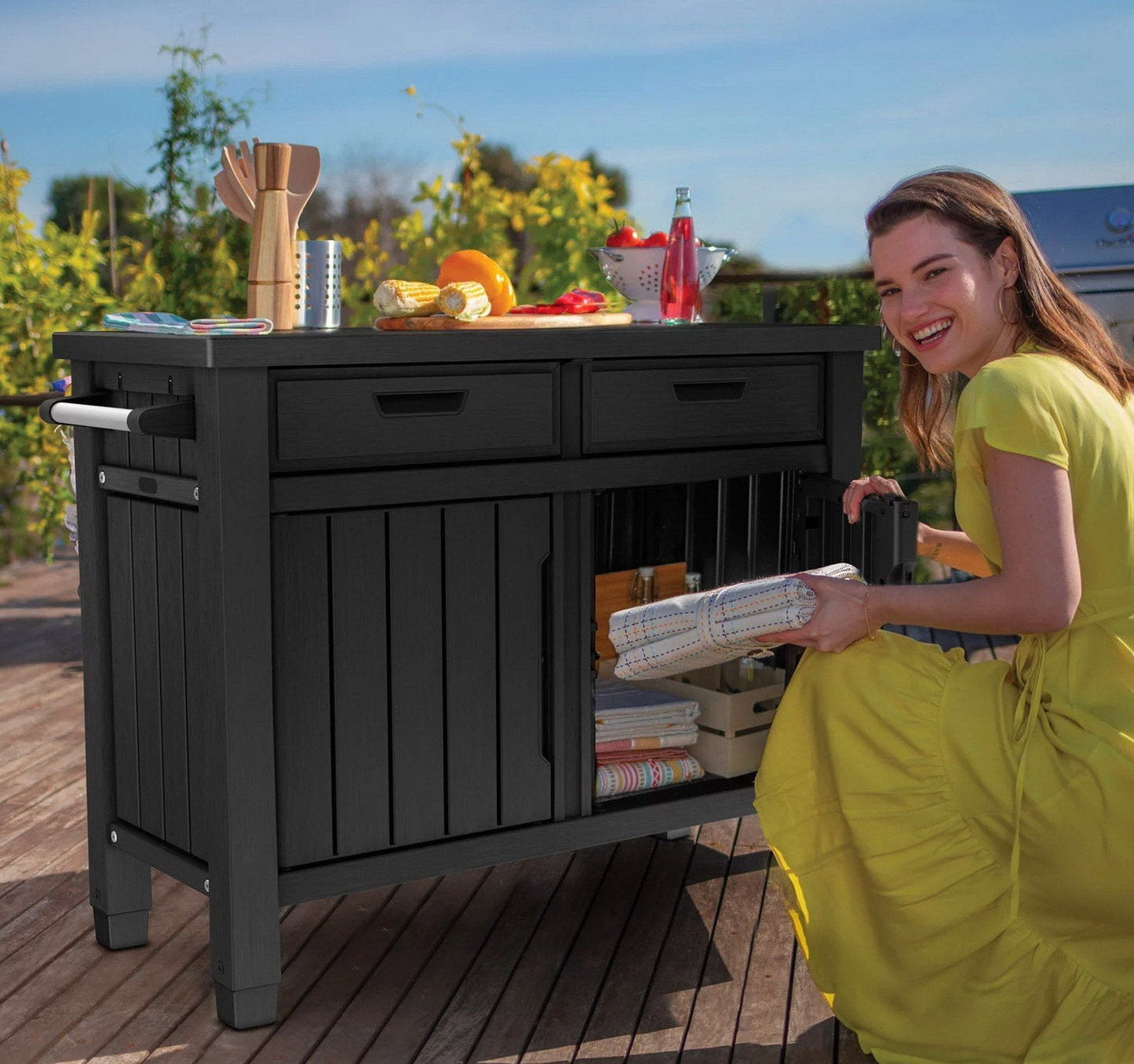 Outdoor Entertainment Grill Table Station Bar Grilling Storage Cabinet