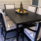 7 Piece Outdoor Dining Furniture Set 6 Cushion Chairs 6' Slat Top Aluminum Table