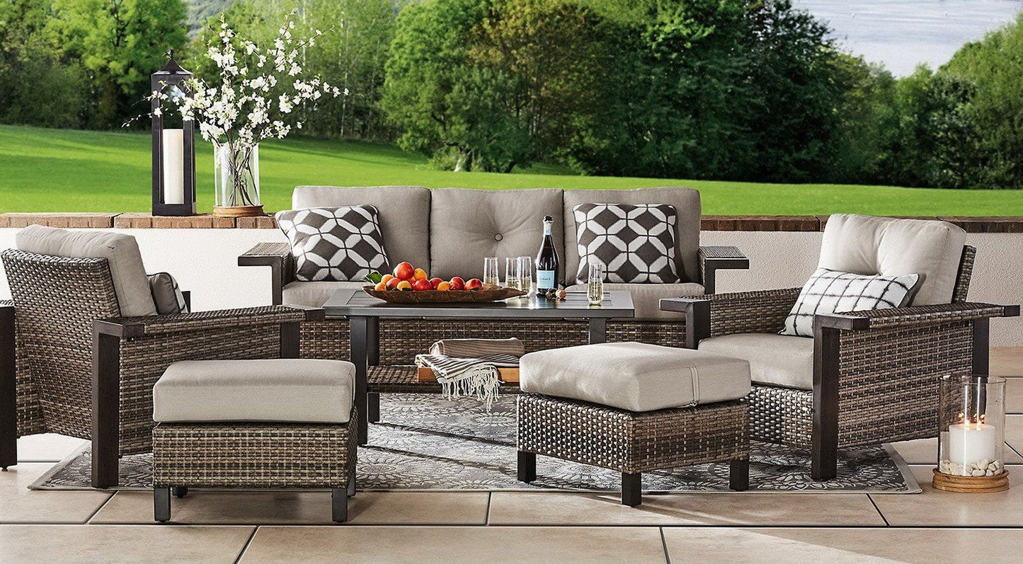 Patio Furniture Seating Set Wicker Sofa 2 Chairs Ottomans Coffee Table