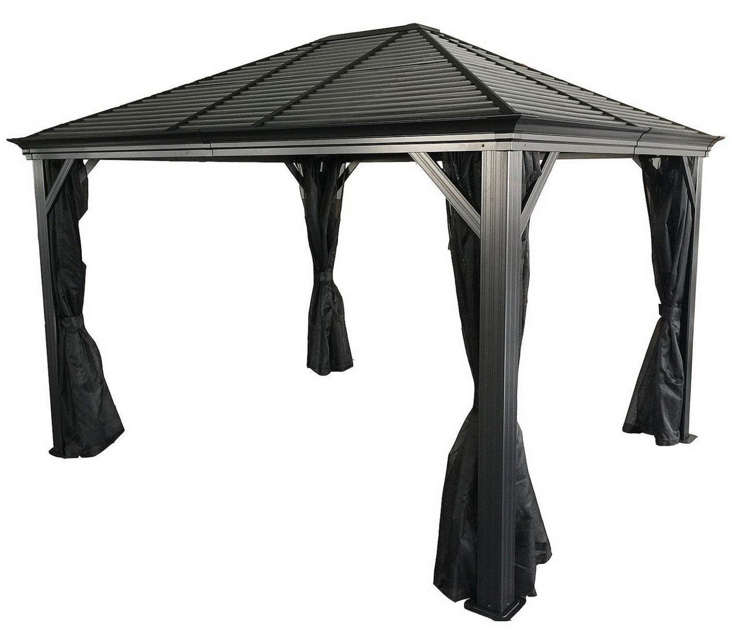 Sojaq 12' x12' Metal Sun Shelter Steel Roof Gazebo Shade Canopy with Netting