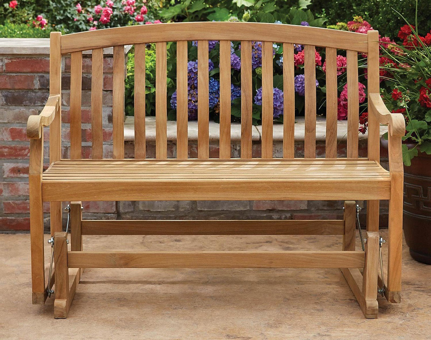 Wooden 4' Wide Glider Park Bench Teak Wood Furniture Patio Deck Seating
