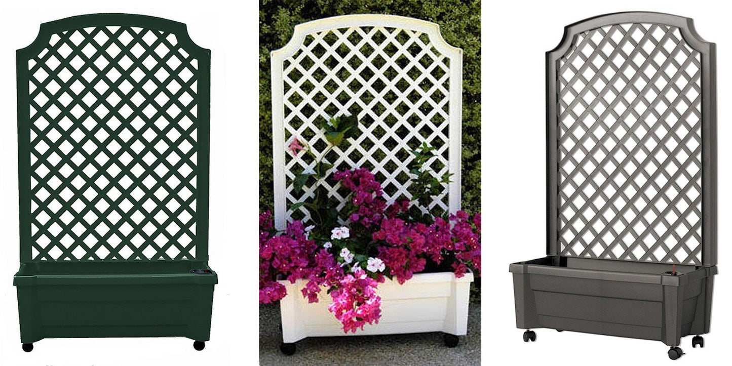 Plastic Garden Planter Box with Climbing Trellis Self Watering Rolling 53" x 31"