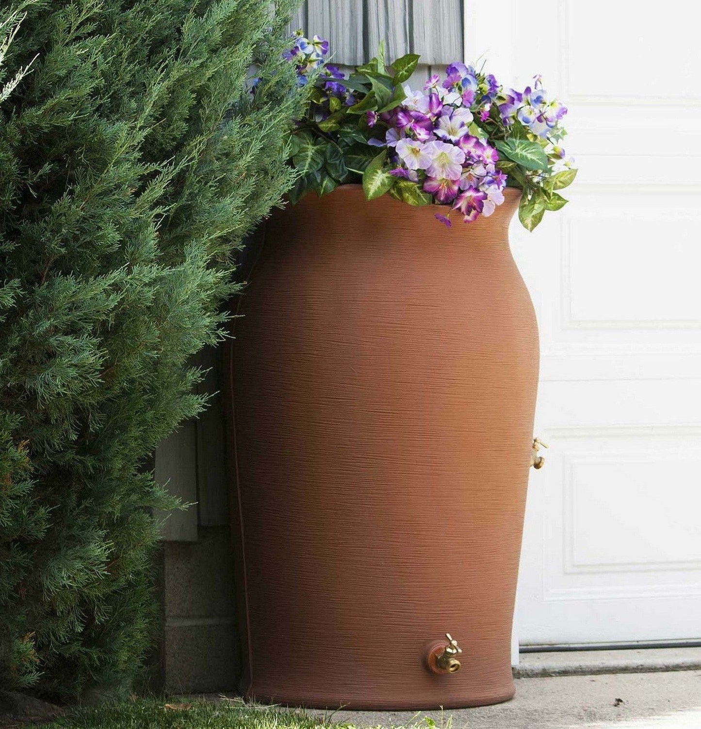 Large 50 Gallon Rain Barrel Water Saver Planter Garden Top Dual Spigot