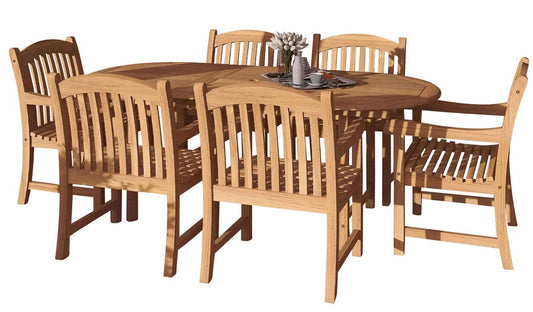 7 pc Solid Teak Wood Outdoor Dining Furniture Set Extendable 59" 79" Table