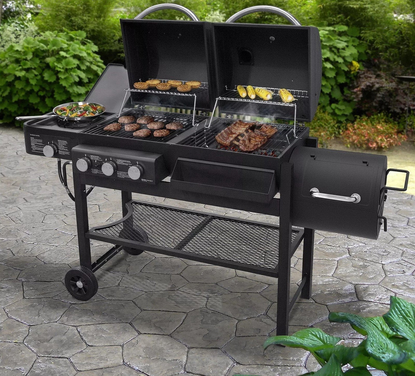 Smoke Hollow 4-Burner Dual Fuel Steel Grill and Smoker with Side Burner