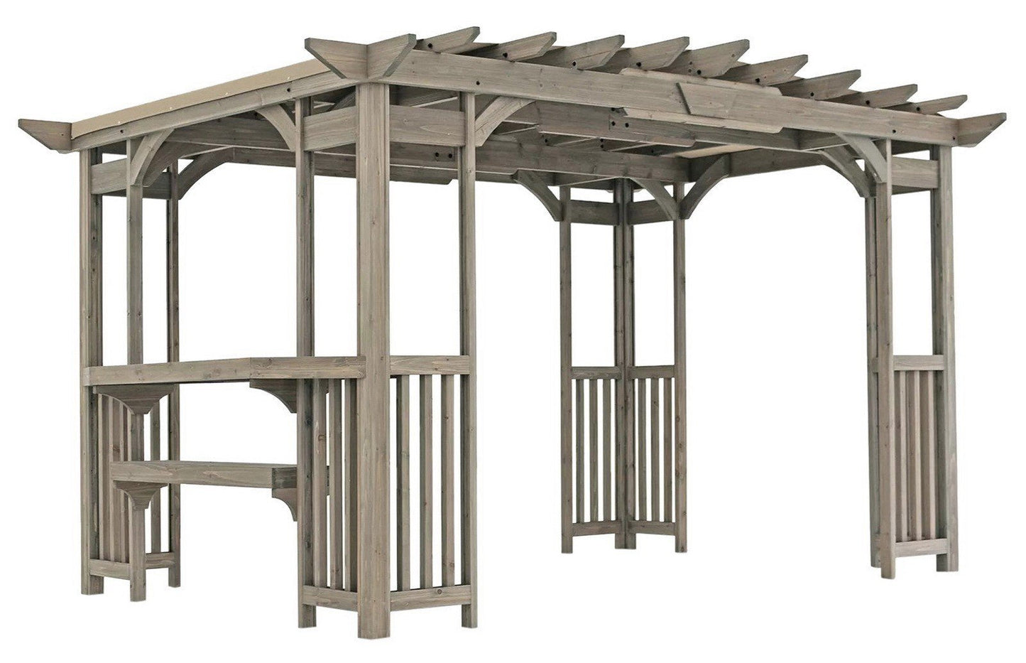 Large 14' x 10' Cedar Wood Outdoor Pergola Bar with Removable Sun Shade Canopy