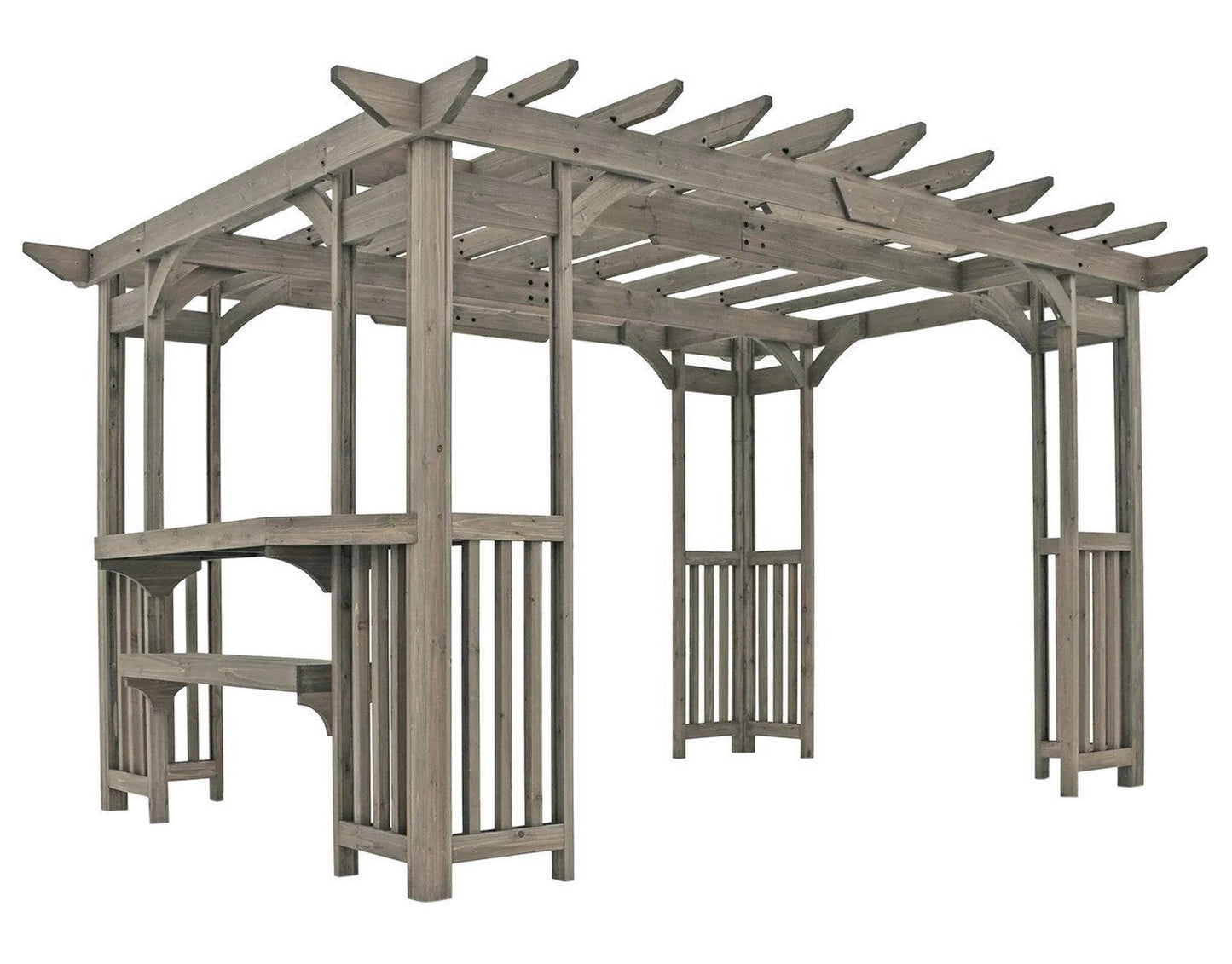 Large 14' x 10' Cedar Wood Outdoor Pergola Bar with Removable Sun Shade Canopy