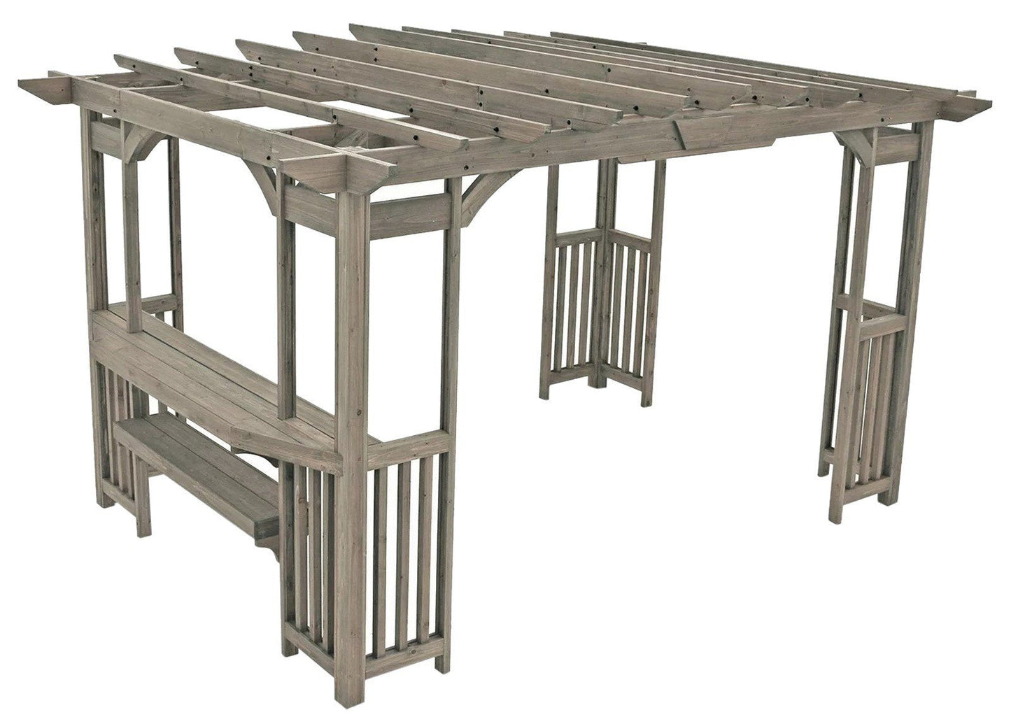 Large 14' x 10' Cedar Wood Outdoor Pergola Bar with Removable Sun Shade Canopy