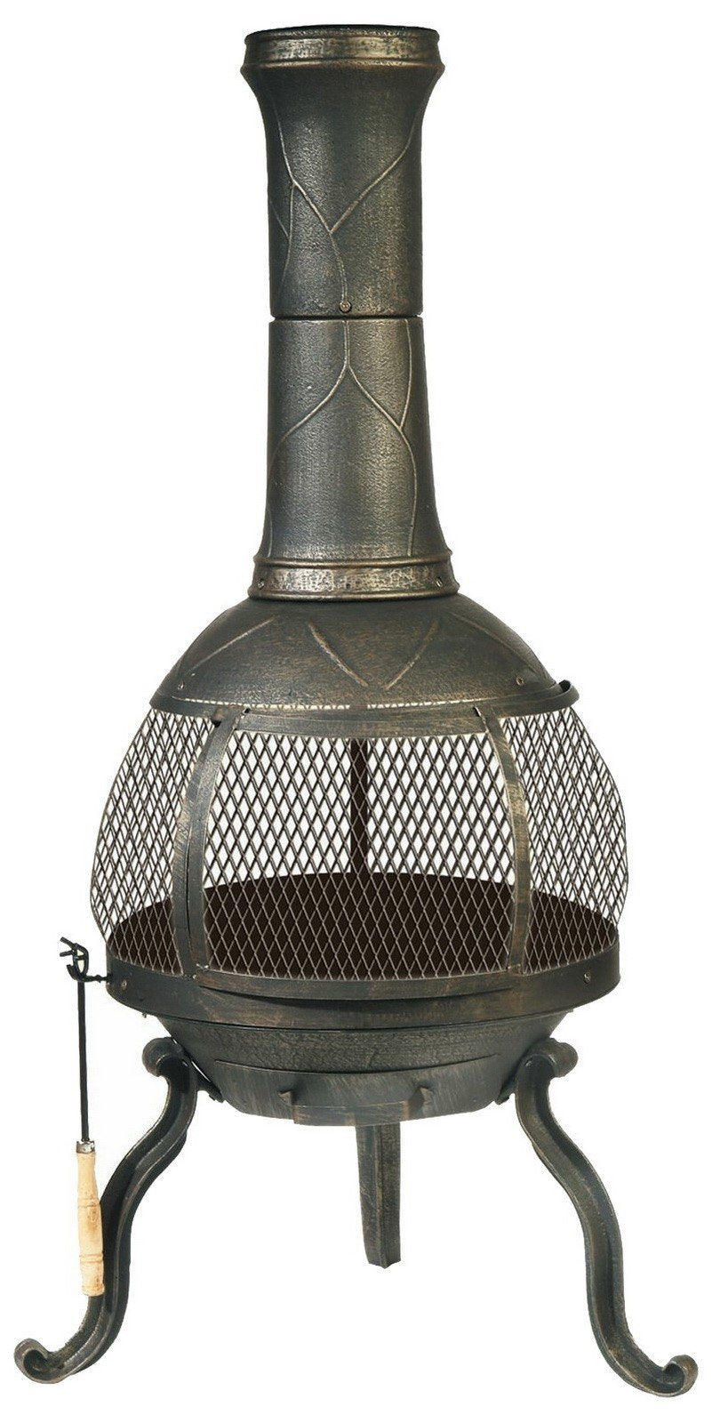 Large Wood Burning Outdoor Brushed Gold Steel Cast Iron Chimenea