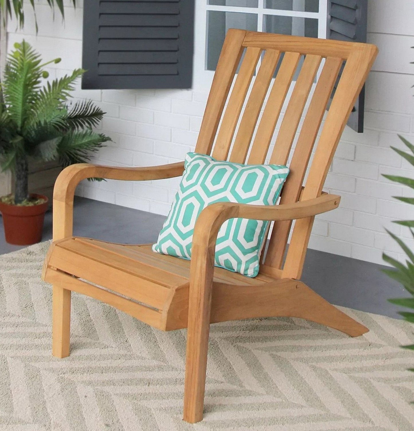 Large Solid Teak Wood Adirondack Chair Patio Deck Porch Arm Chair