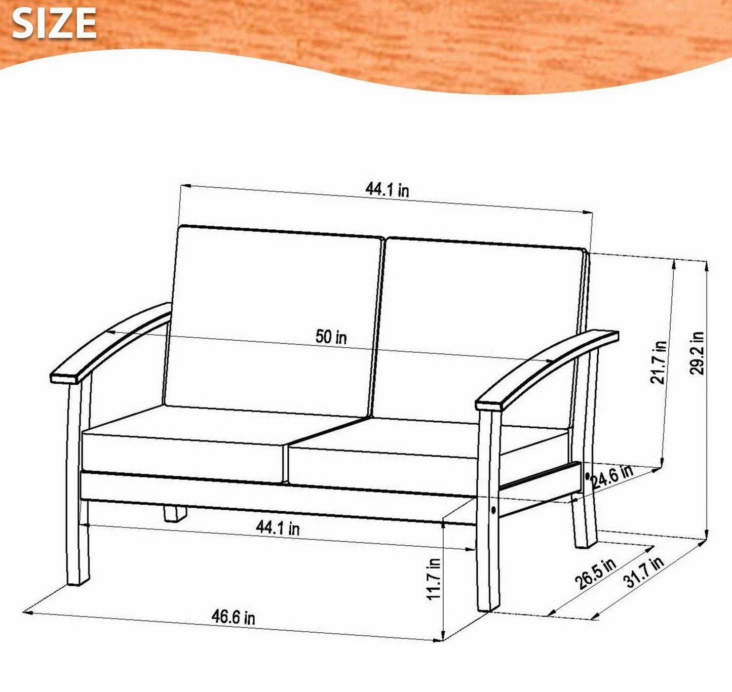 Solid Eucalyptus Outdoor Seating Set Sofa 2 Chairs With Cushions Coffee Table