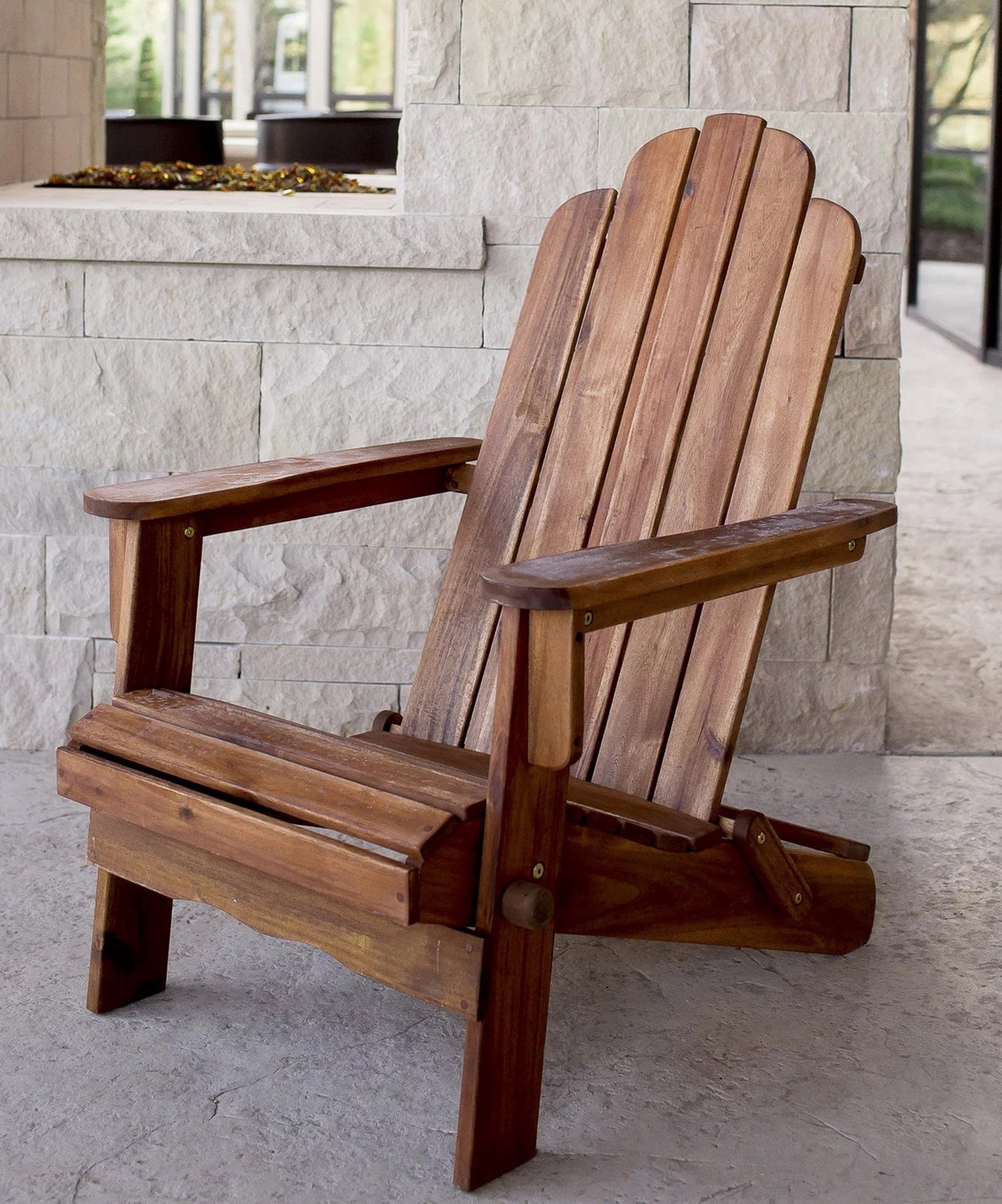 Wooden Folding Adirondack Chair Solid Acacia Wood Weatherproof Outdoor Seating