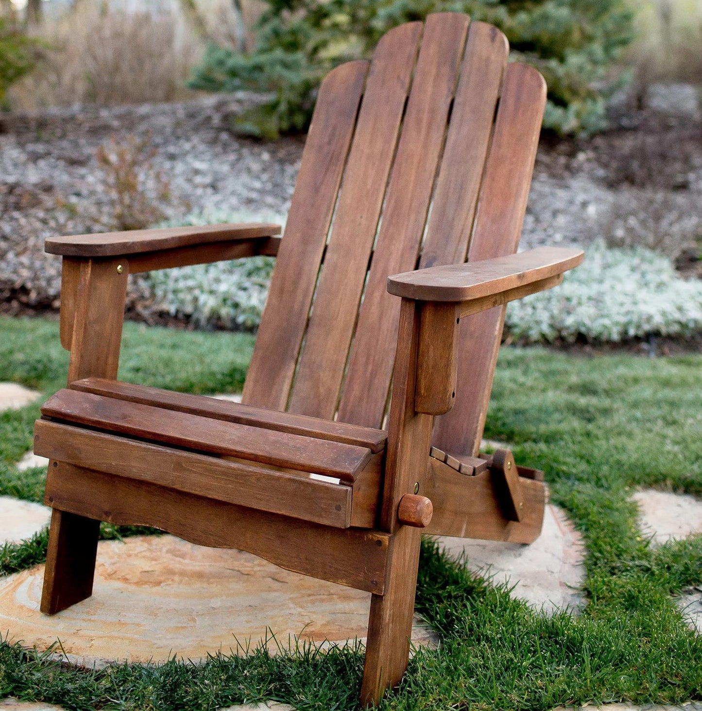 Wooden Folding Adirondack Chair Solid Acacia Wood Weatherproof Outdoor Seating