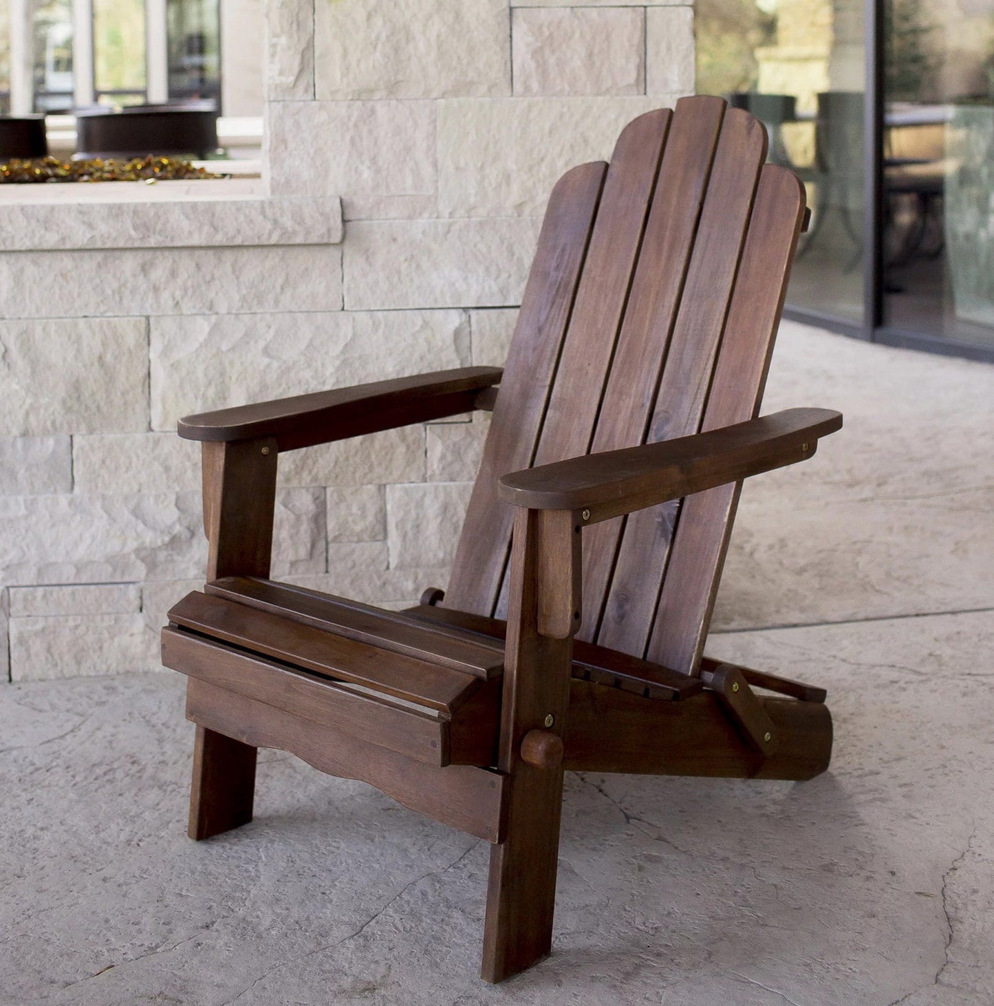 Wooden Folding Adirondack Chair Solid Acacia Wood Weatherproof Outdoor Seating