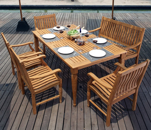 Big 6 pc Teak Wood Dining Set Outdoor Furniture Patio Table 4 Chairs Bench