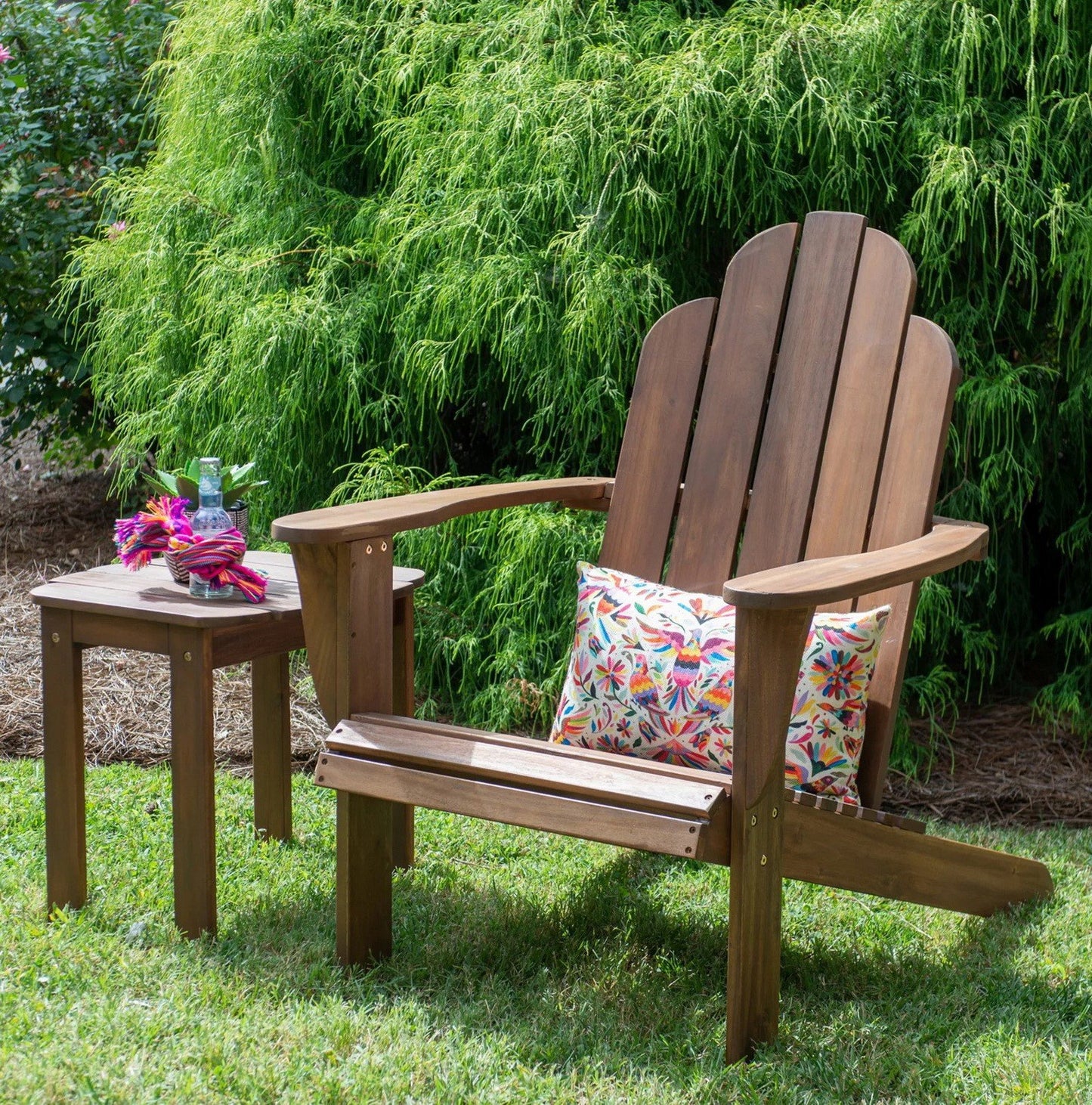 Linon Brown Teak Wood Outdoor Adirondack Chair