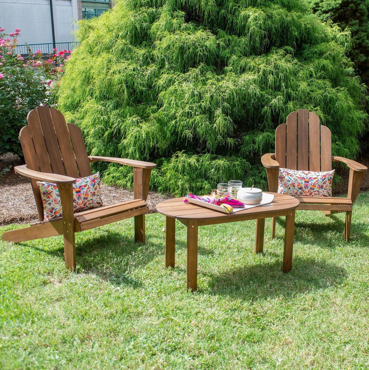 Linon Brown Teak Wood Outdoor Adirondack Chair